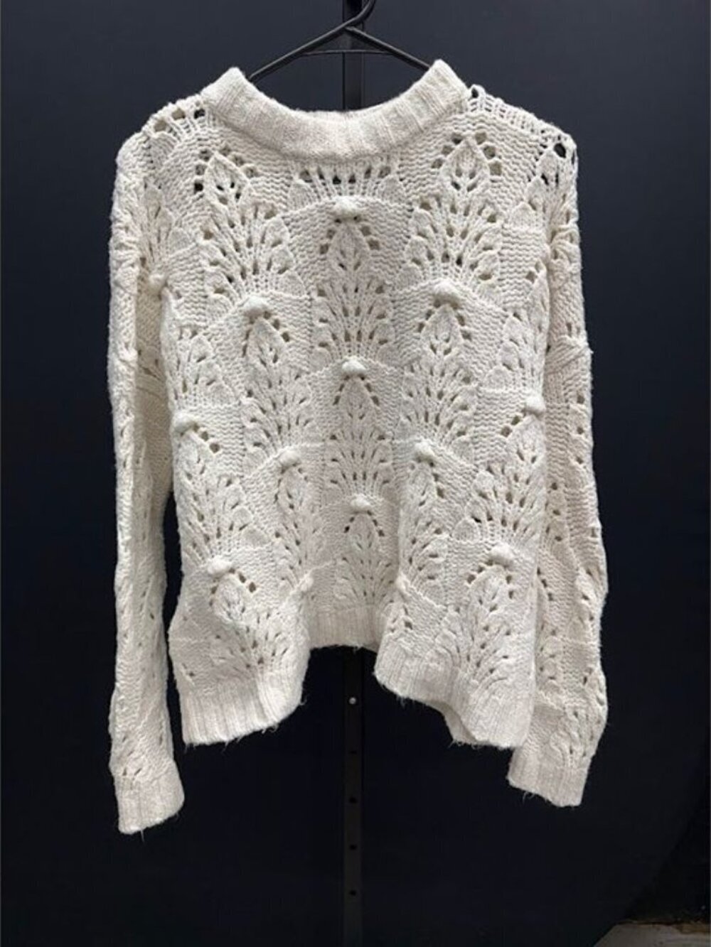 Aerie Cream Open Knit Crewneck Sweater